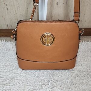 Tan Crossbody Bag with Gold Accent